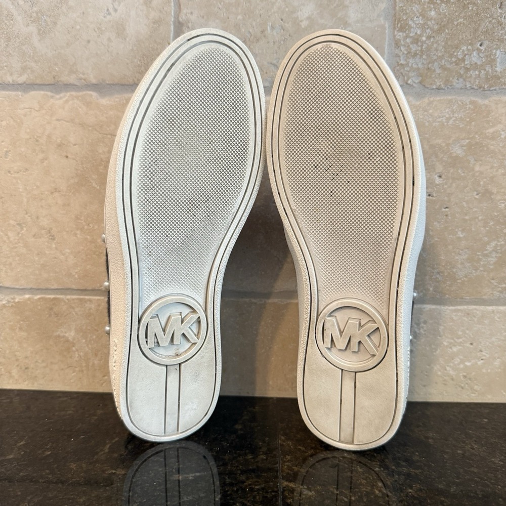Michael Kors Grey Wool Pearl-Embellished Slip-On Sneakers - Picture 11 of 13